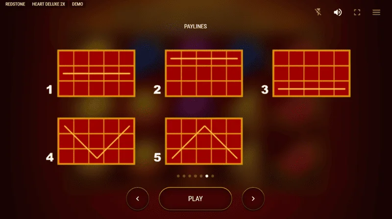 Heart Deluxe 2x - skema e pesë linjave fituese nga e majta në të djathtë